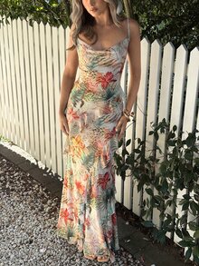 Aloruh 女士优雅度假性感网纱针织印花彩色连衣裙 - 彩色 - 查看 4