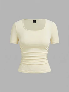 SHEIN EZwear 4件装95%纯棉休闲纯色圆领短袖T恤，适合春夏穿着、外出、海滩度假、居家穿着，时尚百搭。 - 彩色 - 查看 6