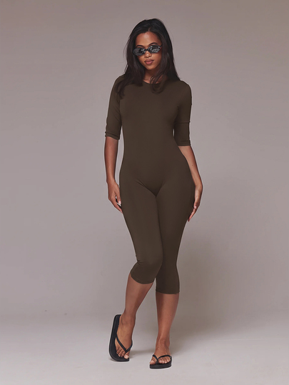 MUSERA ESSENTIALS Black 3/4 Length Sleeve Capri Jumpsuit Summer Vacation Ibiza Holiday Date Night