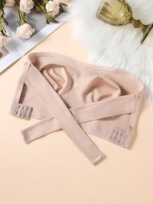 SHEIN 1 件女士无肩带优雅透气舒适交叉后背抹胸文胸 - 杏色 - 查看 3