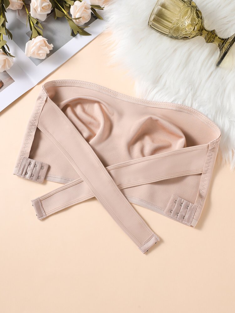 SHEIN 1pc Women Strapless Elegant Breathable Comfortable Crisscross Back Bandeau Bra - Apricot - View 3