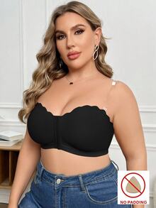 SHEIN 1pc Front Closure Wirefree Plus Size Women Bandeau Bra - Black - View 7