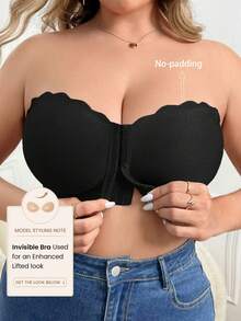SHEIN 1pc Front Closure Wirefree Plus Size Women Bandeau Bra - Black - View 1