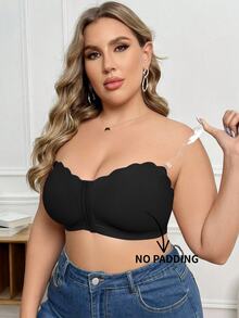 SHEIN 1pc Front Closure Wirefree Plus Size Women Bandeau Bra - Black - View 10