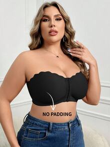 SHEIN 1pc Front Closure Wirefree Plus Size Women Bandeau Bra - Black - View 5
