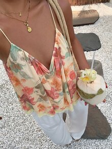 Aloruh Women's Summer Boho Holiday Vacation Backless Floral Print Loose Chiffon Mesh Camisole Resort Wear Top - Multicolor - View 5