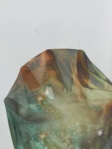 Aloruh 女款 Y2K 休閒熱帶風短版上衣，綠色夏季波希米亞海灘度假風，網紗面料，珠飾深 V 領，金屬裝飾派對上衣 - 綠色 - 查看 5