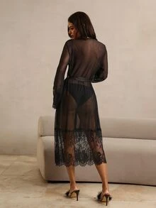 HautHeat Women's Lace Patchwork Sexy Daily Home Sleepwear - Black - View 2