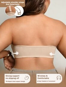 DesireSculpt Plus Size Black Wireless Lace Front Closure Supportive Bra - Beige - View 2