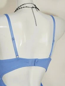 SHEIN ICON Y2K 春季嘉年华蕾丝拼接紧身吊带露脐上衣高腰露背连体衣女款 - 藍色 - 查看 8