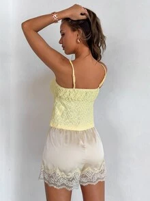 Aloruh Women's Spring/Summer New Elegant, Romantic, Fashionable Vacation/Date Cute Yellow Bow Tie Knit Jacquard Texture Camisole - Yellow - View 3