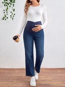 SHEIN 孕婦休閒百搭日常外出牛仔褲 - 藍色 - 查看 5