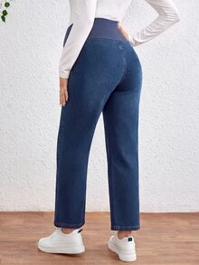SHEIN 孕婦休閒百搭日常外出牛仔褲 - 藍色 - 查看 3