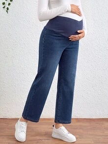 SHEIN 孕婦休閒百搭日常外出牛仔褲 - 藍色 - 查看 4
