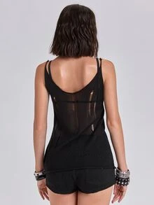 ROMWE Y2K Chain Star Pattern Cami Knit Top Halloween Holiday Night Out Black And Silver Summer Goth - White - View 8