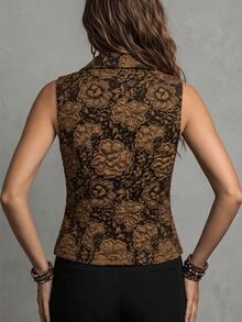 Omancia Jaket Rompi Kerah Jacquard Bunga - Coklat - View 2