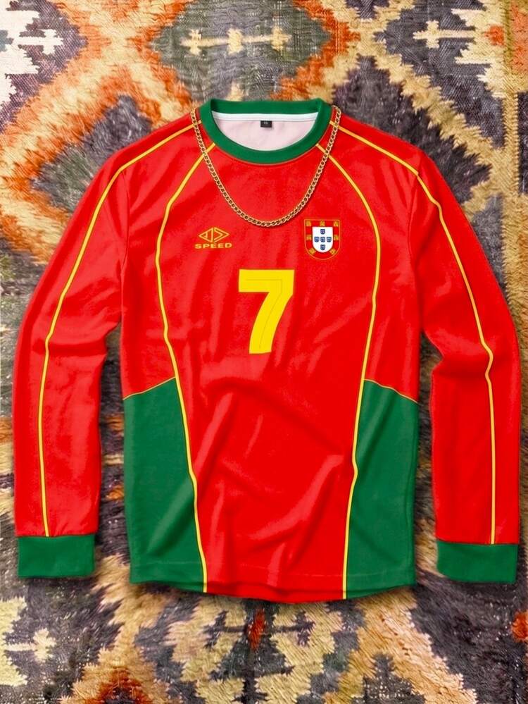 Aesthetic Post Unisex Portugal Soccer Jersey, Long Sleeve,  For Sports, Game Watching  Football Match, Training, Fans, Suitable For Men And Women - Multicolor - View 1
