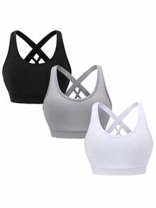 SHEIN 女大童3入組後背十字交叉運動型胸罩 - 彩色 - 查看 8