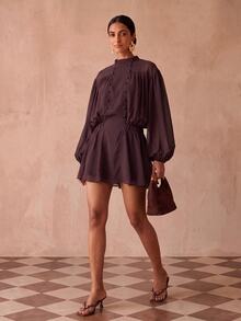 Zivah Faux Pearls Beaded Lantern Sleeve Dress - Green - View 6