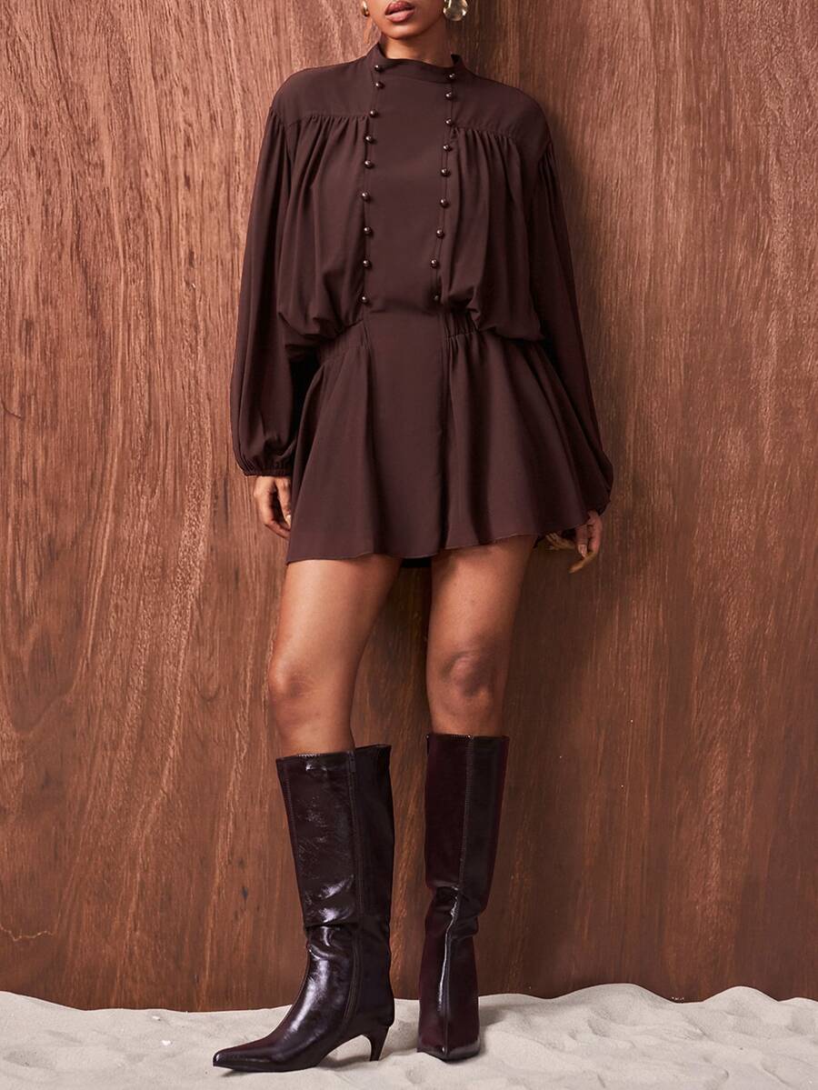 Zivah Faux Pearls Beaded Lantern Sleeve Dress