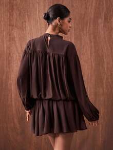 Zivah Faux Pearls Beaded Lantern Sleeve Dress - Green - View 3