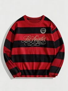 ROMWE MEN Men's Crew Neck Striped Letter Embroidered Knit Sweater Street Fashion - Multicolor - View 6