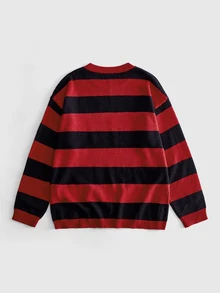 ROMWE MEN Men's Crew Neck Striped Letter Embroidered Knit Sweater Street Fashion - Multicolor - View 2
