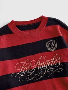 ROMWE MEN Men's Crew Neck Striped Letter Embroidered Knit Sweater Street Fashion - Multicolor - View 3