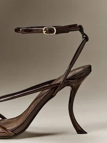 Hauture Versatile Women's Black Faux Patent Leather Strappy Stiletto Mules Pump Slip-On Comfort Point Toe Spring Summer Chic Holiday Shoes Vacation - Chocolate Brown - View 5