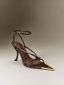 Hauture Versatile Women's Black Faux Patent Leather Strappy Stiletto Mules Pump Slip-On Comfort Point Toe Spring Summer Chic Holiday Shoes Vacation - Chocolate Brown - View 6