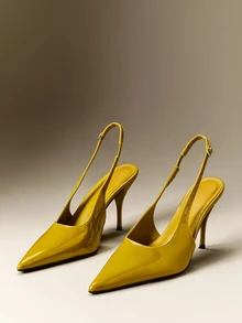 Hauture Women Glamorous Pointy Toe Stiletto Sing Back Strap Party Sexy Pumps - Olive Green - View 2