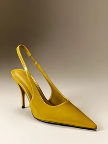 Hauture Women Glamorous Pointy Toe Stiletto Sing Back Strap Party Sexy Pumps - Olive Green - View 5