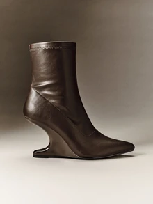 Hauture Ladies Fashinable Glamorous Point Toe Structral Heel Ankle Booties - Coffee Brown - View 2