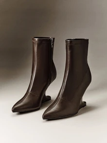 Hauture Ladies Fashinable Glamorous Point Toe Structral Heel Ankle Booties - Coffee Brown - View 6