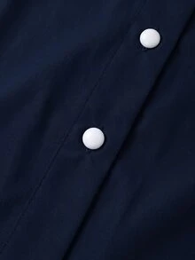 SHEIN 對比色休閒商務優雅戶外襯衫，極簡休閒，戶外，通勤辦公，海軍藍與白色，秋季 - 藏蓝色 - 查看 7