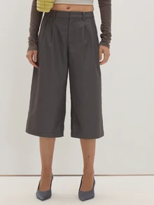 MUSEYN Celana Kulot Berlipit Tenun Warna Abu-abu Gelap - Dark Grey - View 2