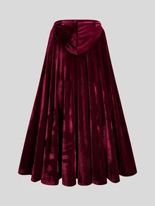 Sweetra Halloween Plus Size Women's Velvet Hooded Cape Coat With Frog Button Design Fall - Burgundy - View 5