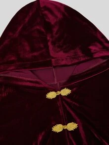 Sweetra Halloween Plus Size Women's Velvet Hooded Cape Coat With Frog Button Design Fall - Burgundy - View 4