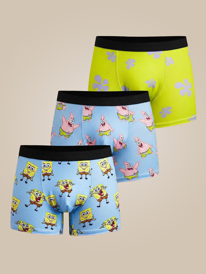 SpongeBob SquarePants | SHEIN 3pcs/Pack Cartoon Print Men's Elastic Waist Briefs