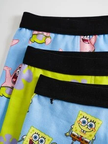 SpongeBob SquarePants | SHEIN 3 piezas/Paquete Calzoncillos de cintura elástica con estampado de dibujos animados para hombres - Azul - Ver 4