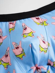 SpongeBob SquarePants | SHEIN 3 piezas/Paquete Calzoncillos de cintura elástica con estampado de dibujos animados para hombres - Azul - Ver 5