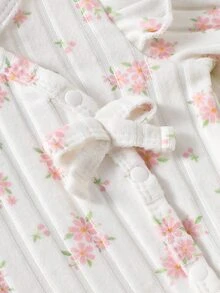 SHEIN 6pcs Newborn Baby Girls Top Pants Hat Set Cute Sweet Pink Floral Bow Ruffle Ribbed Long Sleeve V Neck Birthday Fall Holiday Chic - Multicolor - View 9