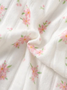 SHEIN 6pcs Newborn Baby Girls Top Pants Hat Set Cute Sweet Pink Floral Bow Ruffle Ribbed Long Sleeve V Neck Birthday Fall Holiday Chic - Multicolor - View 5