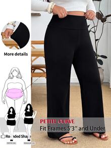 SHEIN PETITE CURVE Plus Size Women's Solid Color Casual Versatile Daily Wear Long Pants Autumn Brunch Vacation Black - Black - View 4