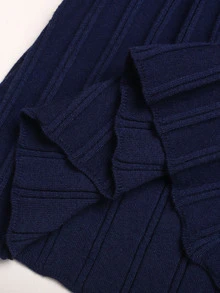Tween Girl Contrast Trim Flounce Sleeve Sweater Dress - Navy Blue - View 10