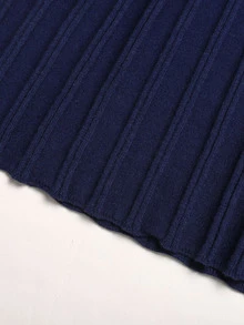 Tween Girl Contrast Trim Flounce Sleeve Sweater Dress - Navy Blue - View 6