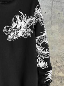 EASEVO Men's Plus Size Dragon Print Hoodie Autumn Winter Halloween Halloween Winter Party Autumn  - Black - View 3