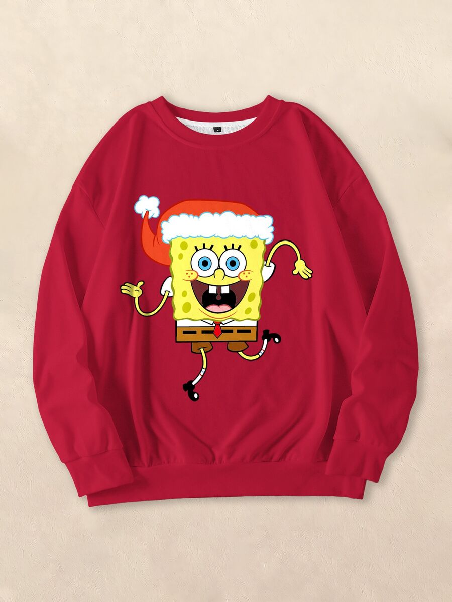 SpongeBob SquarePants | SHEIN Men's Crew Neck Long Sleeve Casual Loose Sweatshirt - White - View 1