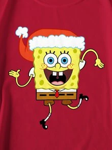 SpongeBob SquarePants | SHEIN Men's Crew Neck Long Sleeve Casual Loose Sweatshirt - White - View 3