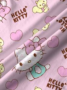 HELLO KITTY AND FRIENDS | SHEIN تي شيرت قصير الأكمام بطبعة شاملة وياقة دائرية للفتيات الصغيرات، كاجوال متعدد الاستخدامات للارتداء اليومي - أبيض - مشاهدة 5